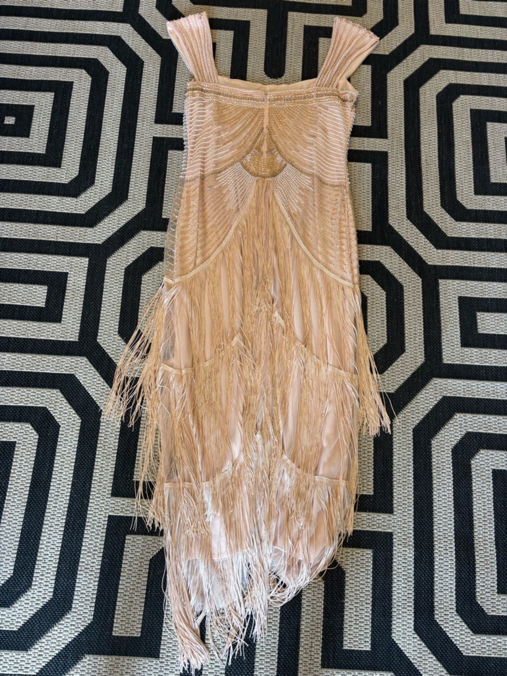 Fringed Beaded Midi Dress in Blush